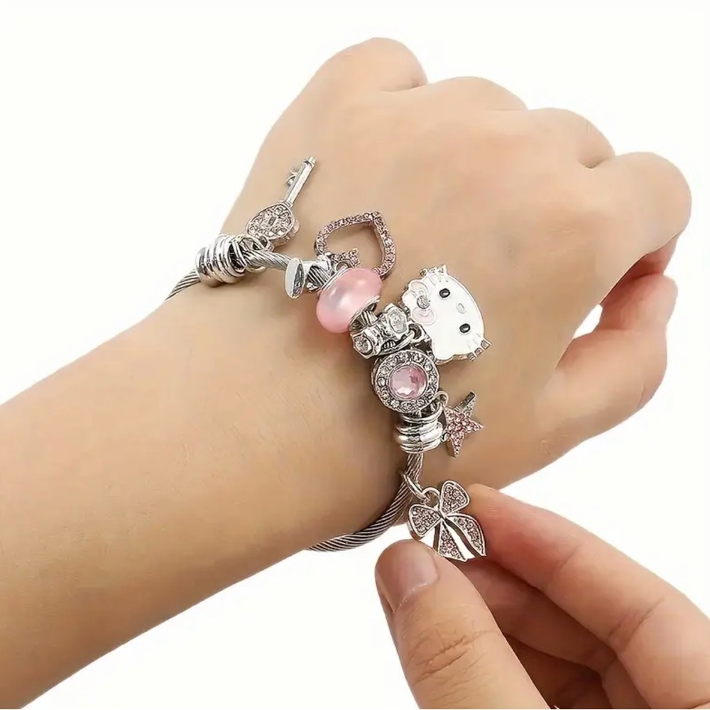 Sanrio Hello Kitty Charm Bracelet - Unique Silver Metal - 1 Size Fits All NEW